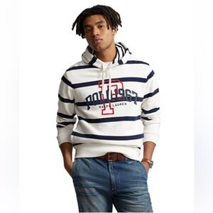 Polo Ralph Lauren Logo Striped Fleece Hoodie Large mens